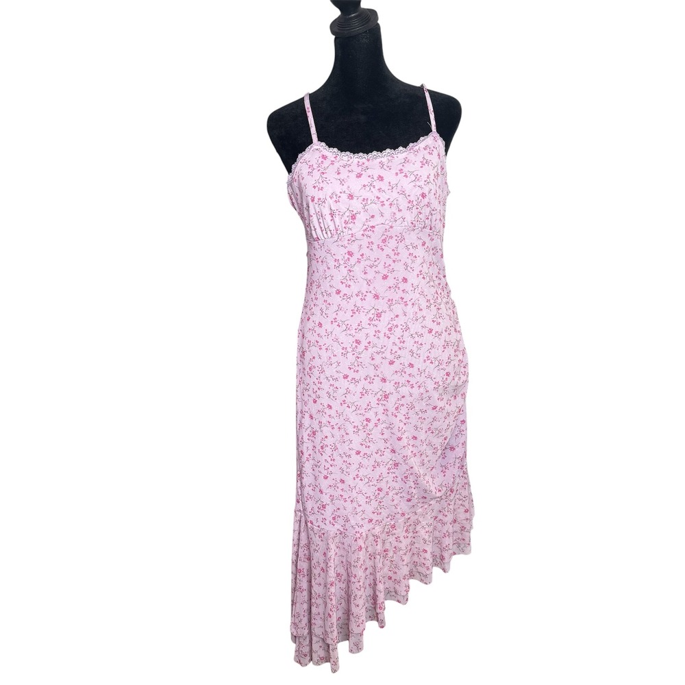 Wild‎ Fable Mesh Y2K Ditsy Floral Asymmetrical Ruffle Dress Sz M Cottage Fairy
